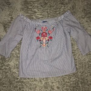 Off the shoulder embroidered shirt